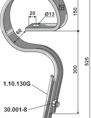 Straight harrow tine with share - BBG