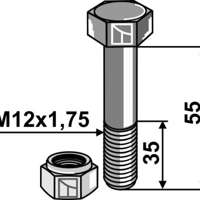 Bolt with self-locking nut - M12 - 8.8