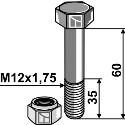 Bolt with self-locking nut - M12 - 8.8