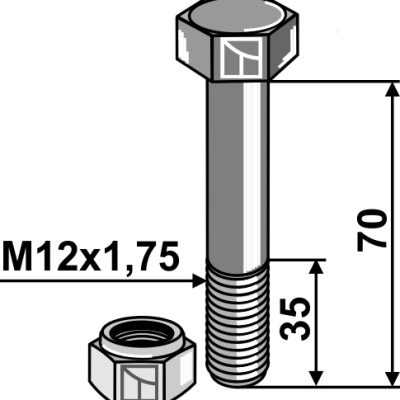 Bolt with self-locking nut - M12 - 8.8