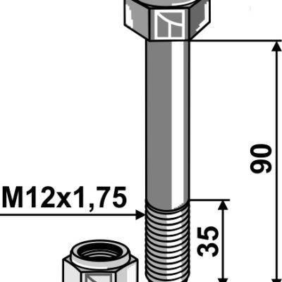 Bolt with self-locking nut - M12 - 8.8