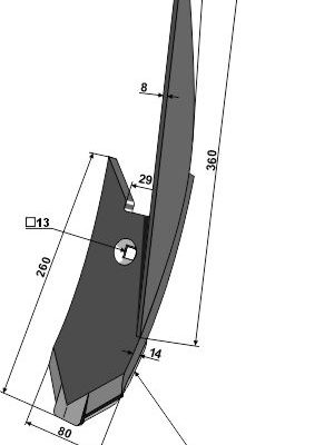 Lateral cultivator point - left - hard metal faced