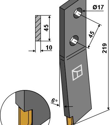 Bolt-on tine - left - Hard metal