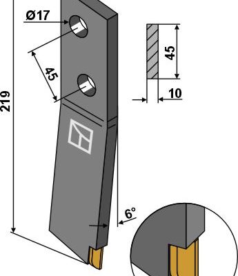 Bolt-on tine - right - Hard metal