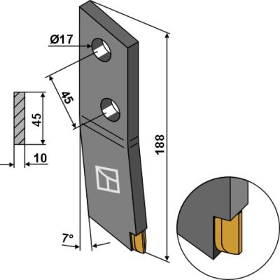 Bolt-on tine - left - Hard metal