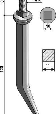 Harrow teeth from boron steel with square neck
