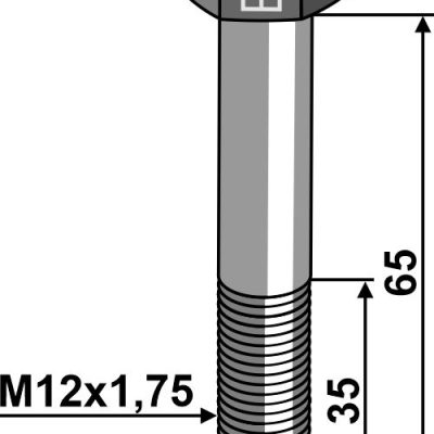 Hexagon bolt M12x1,75x65 without nut