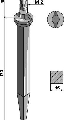 Harrow tooth from boron steel, oval neck along the direction of motion