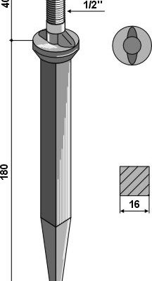 Sead harrow tooth from boron steel, oval neck along the direction of motion