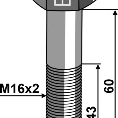 Hexagon bolt M16x2x60 without nut