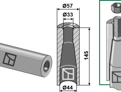 Welding bush for tine with M28 thread