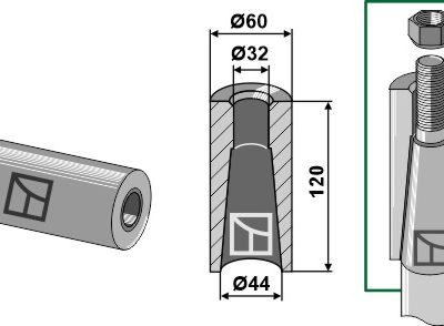 Welding bush for tine with M28 thread