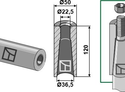 Welding bush for tine with M22 thread