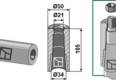 Welding bush for tine with locking piston