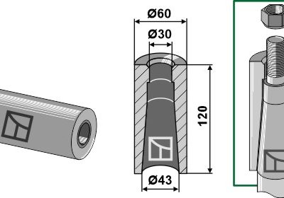 Welding bush for tine with M28 thread