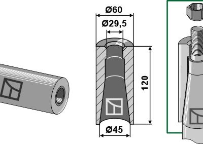 Welding bush for tine with M28 thread