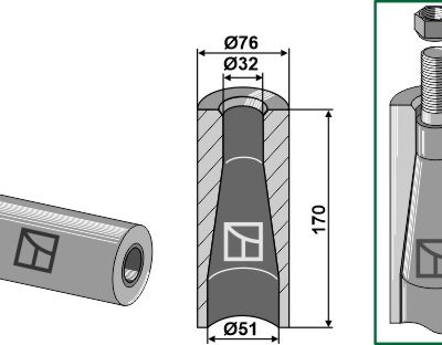 Welding bush for tine with M28 thread