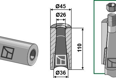 Welding bush for tine with locking piston