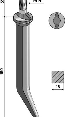 Sead harrow tooth from boron steel, oval neck along the direction of motion