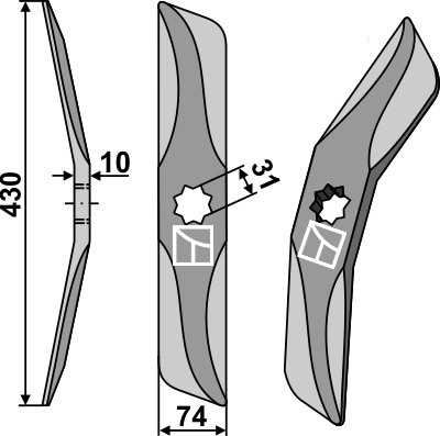 Rotary harrow-blade from boron steel, right