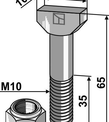 Hammer-head bolt 10x65 with self-locking nut 8.8