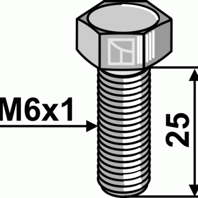 Hexagon bolt M6x1x25 without nut - galvanized