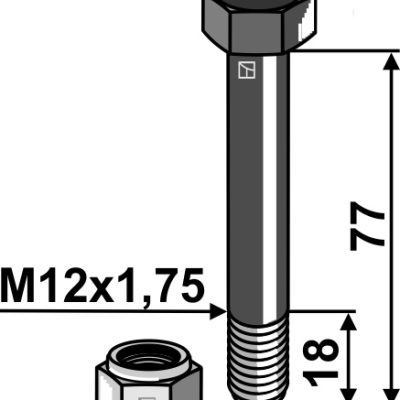 Hexagon Bolt M12x1,75x77 with self-locking nut