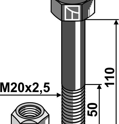 Hexagon Bolt M20x2,5x110 with self-locking nut