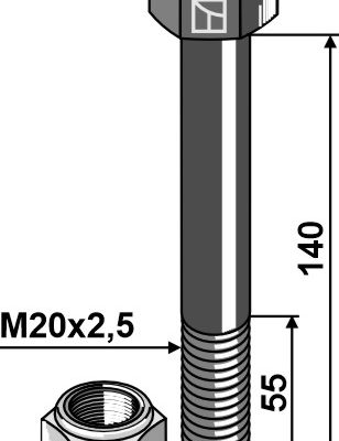 Hexagon Bolt M20x2,5x140 with self-locking nut