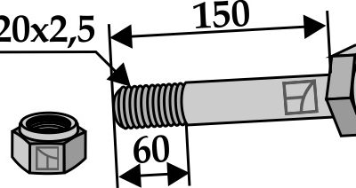 Hexagon Bolt M20x2,5x150 with self-locking nut