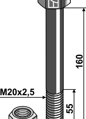 Hexagon Bolt M20x2,5x160 with self-locking nut