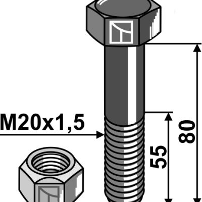 Hexagon Bolt M20x1,5x80 with self-locking nut