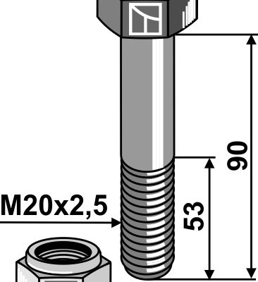 Hexagon Bolt M20x2,5x90 with self-locking nut