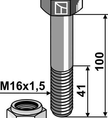 Hexagon Bolt M16x1,5x100 with self-locking nut