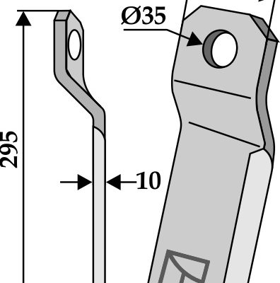 Twisted comminution blade 295x100mm - short - left