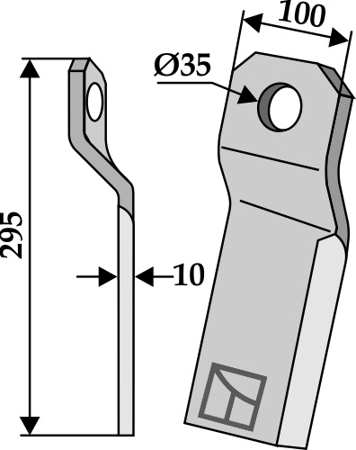 Twisted comminution blade 295x100mm - short - left