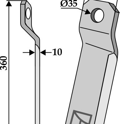 Twisted comminution blade 360x100mm - long -left
