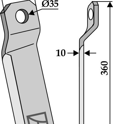 Twisted comminution blade 360x100mm - long - right