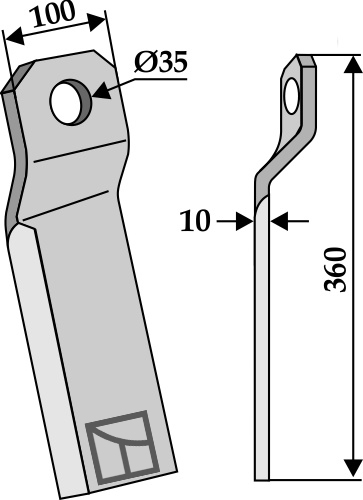 Twisted comminution blade 360x100mm - long - right
