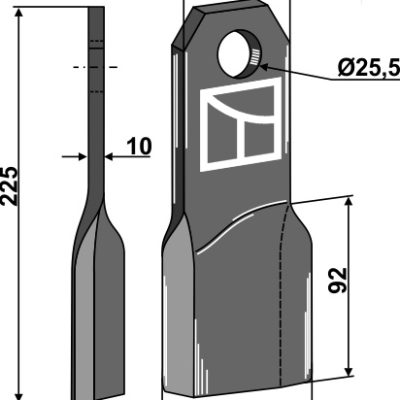 Comminution blade 225x70mm, right model