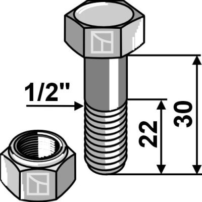 Bolt with self-locking nut - 1/2''UNF