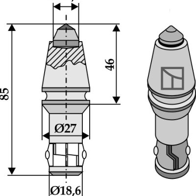 Round attack tick for trencher with hardmetal