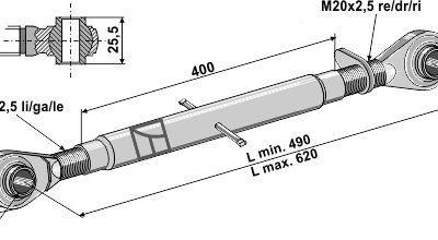 Top-links with hardened tie-rod M20x2,5