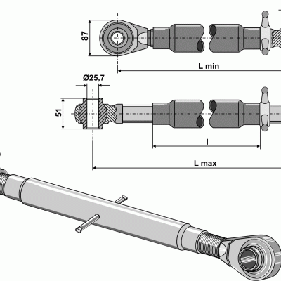 Top-links with hardened tie-rod M36x3