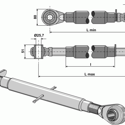 Top-link with hardened tie-rods M40x3