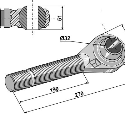Tie-rod left - M36x4 Cat. III