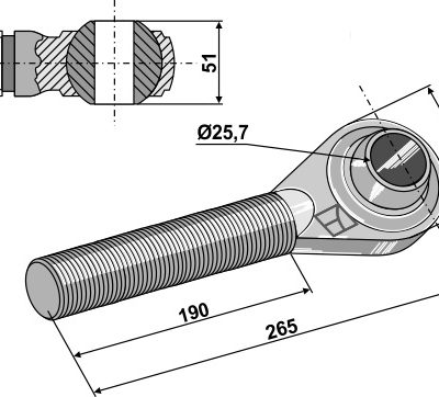 Tie-rod left - M36x4 Cat. II