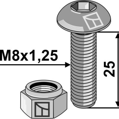 Saucer-head screw M8x1,25x25 with hexagon socket with nut
