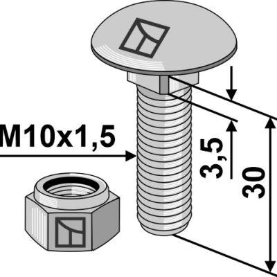 Saucer-head screw M10x1,5x30 with self-locking nut