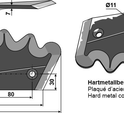 Fodder mixer knives - hard metal faced, left